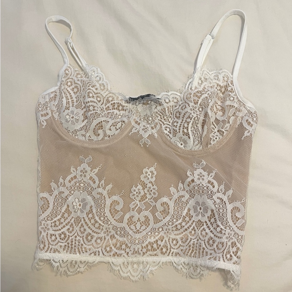 White lace corset cami tank top size small